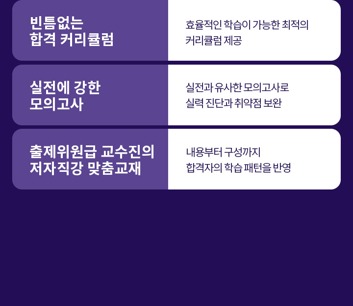 2년 연속 합격자 수 최고를 기록한 명품 교수진과 함께 합니다.
