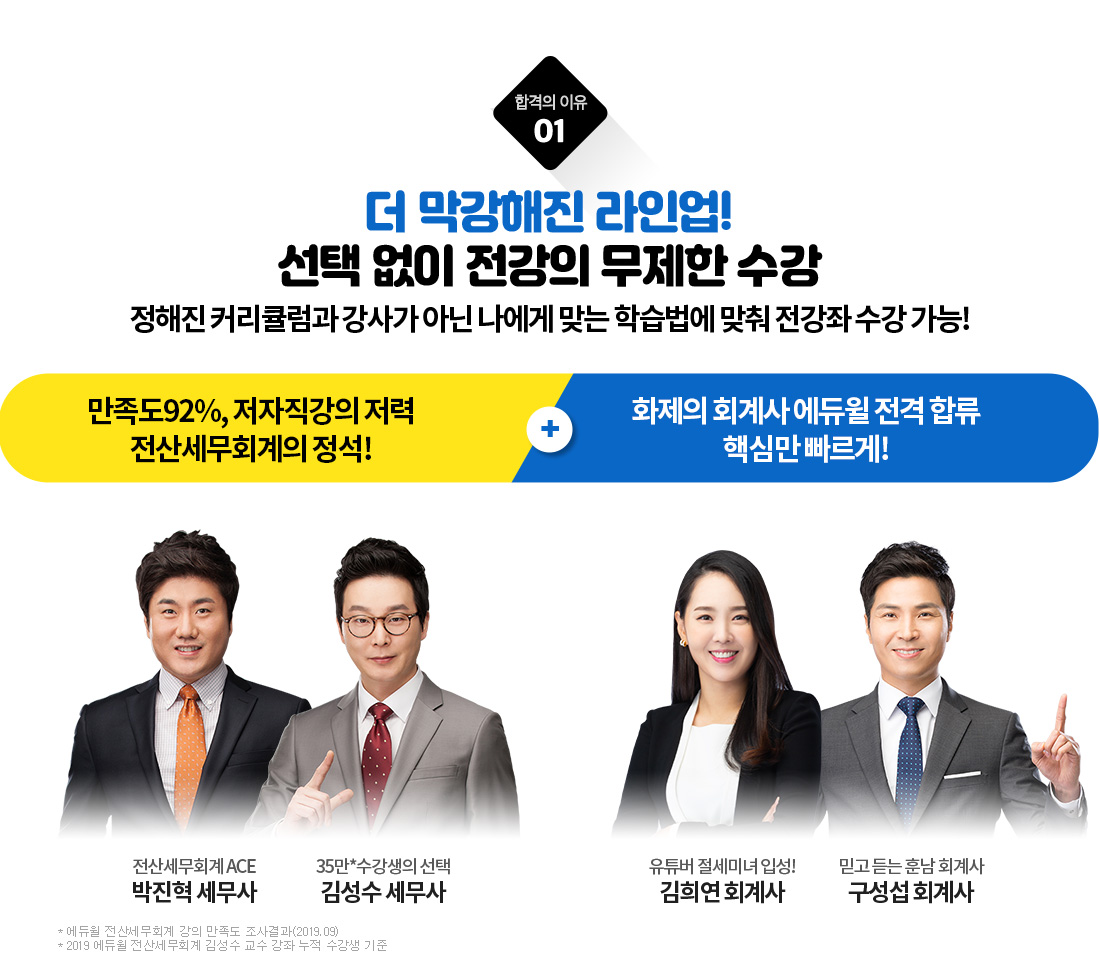 합격의 이유01. 시험과 실무에 바로 적용할 수 있는 핵심만 쏙쏙! 각 과목을 책임지는 전문성 있는 강의