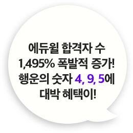 에듀윌 합격자 수 2,100% 폭발적 증가! 행운의 숫자 4, 9, 5에 대박 혜택이!