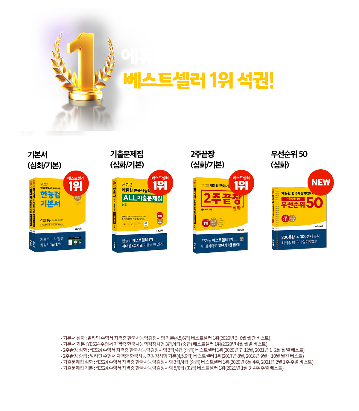 에듀윌 한국사능력검정 시험 모든 시리즈 베스트셀러 1위 석권!