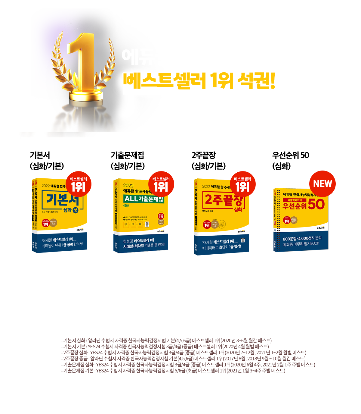 에듀윌 한국사능력검정 시험 모든 시리즈 베스트셀러 1위 석권!